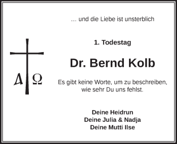 Traueranzeige von Bernd Kolb von Pegnitz-Zeitung